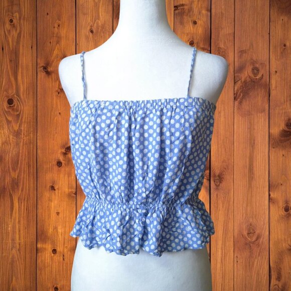 Forever 21Juniors Medium Spaghetti Strap Peplum Polka Dot Crop Top Blouse - Picture 2 of 6